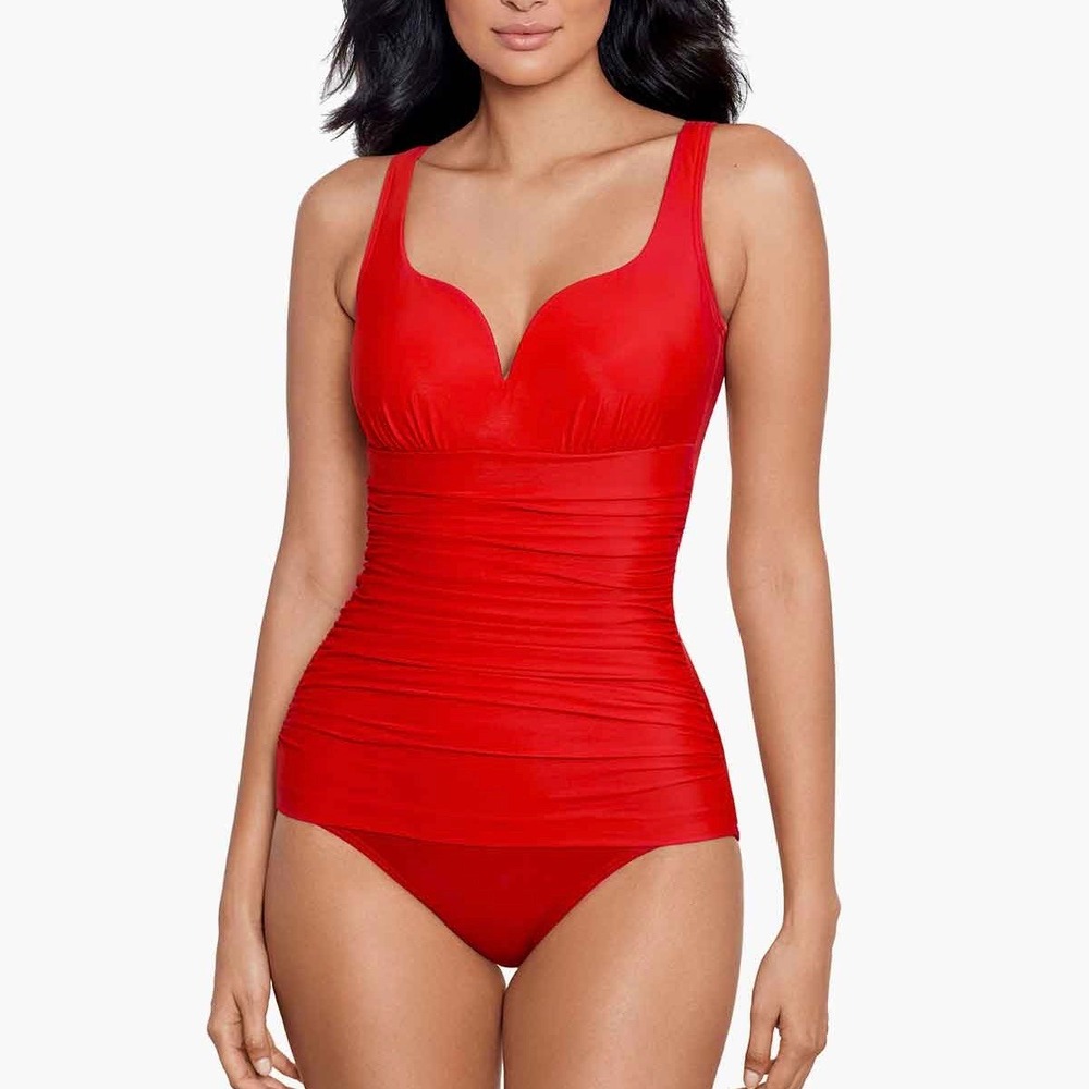 Miraclesuit Swimsuit Cherie One Piece 8 Red Ruched Tummy Control Beachwear